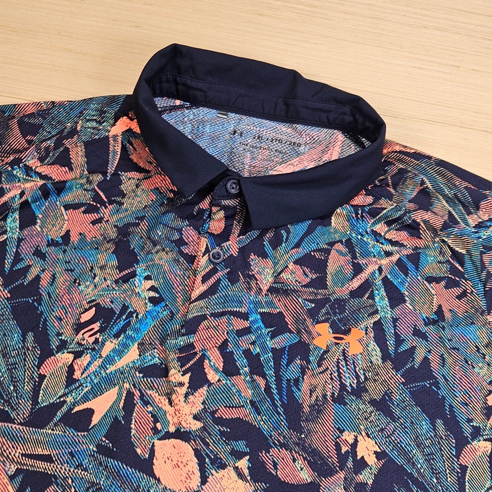 Under Armour Iso-Chill Polo Men 2XL Blue Floral Tropical Golf 1383159